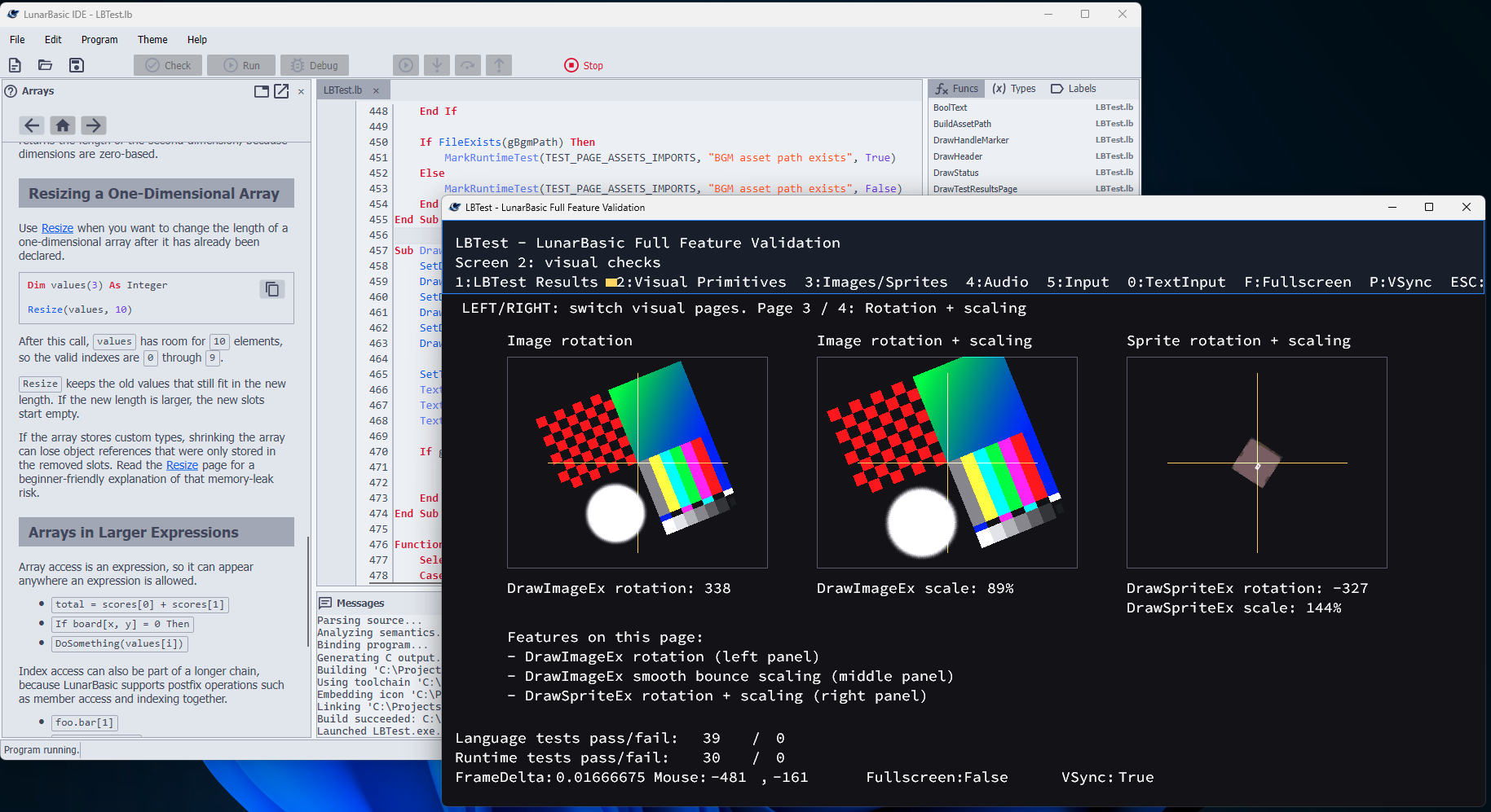 Runtime output window and light theme
