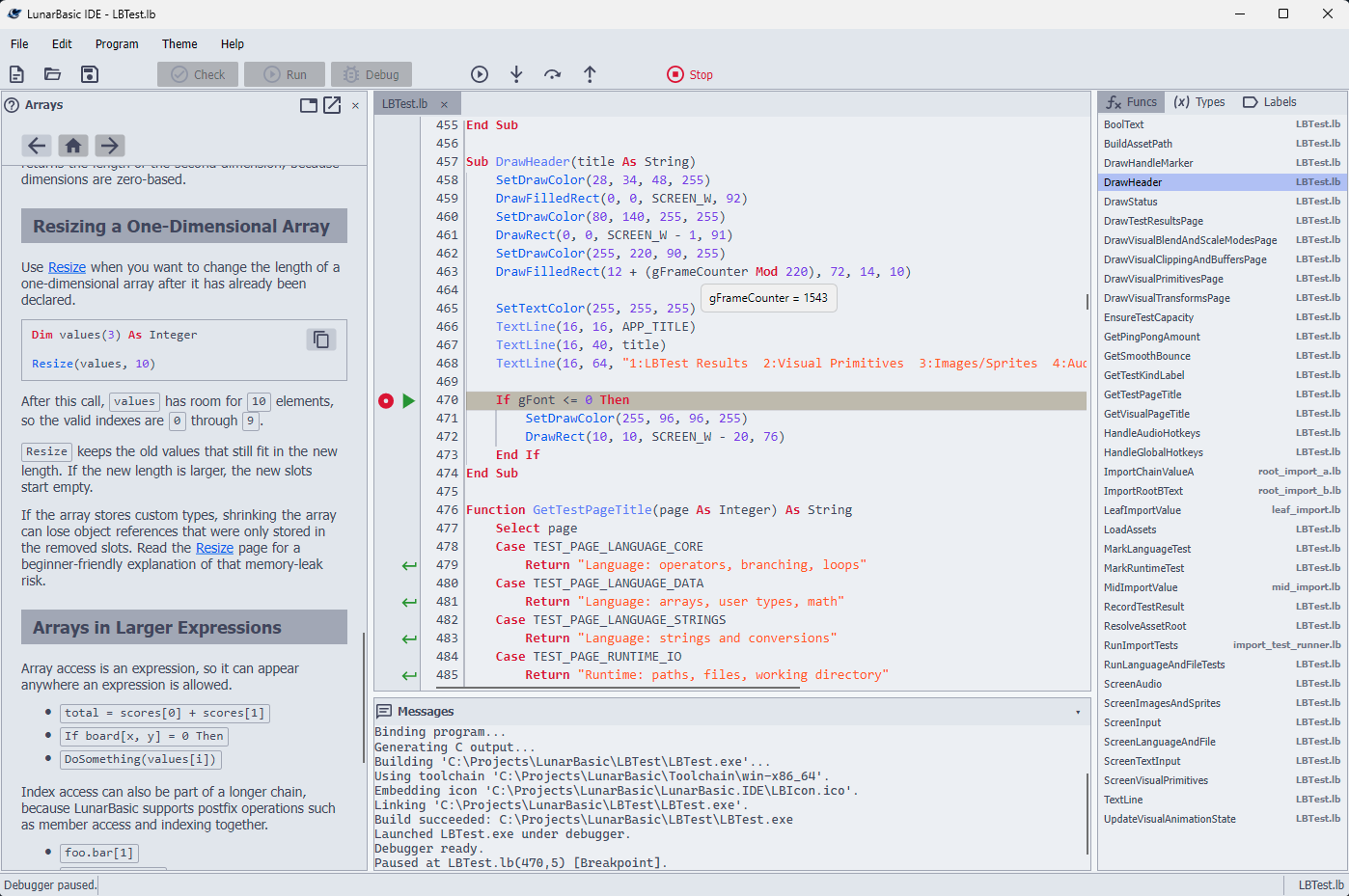 Debug breakpoint and variable inspection
