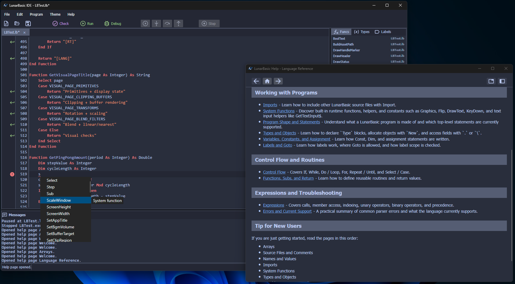 Error annotation, code completion, and floating documentation